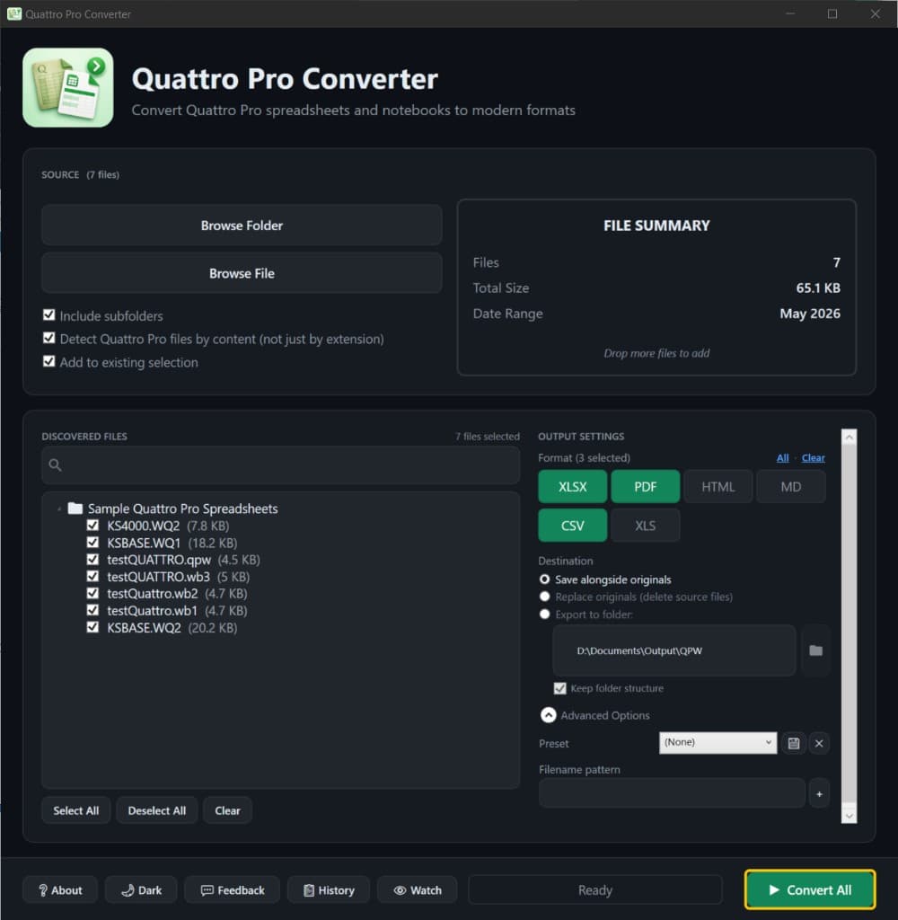 Quattro Pro Converter application screenshot